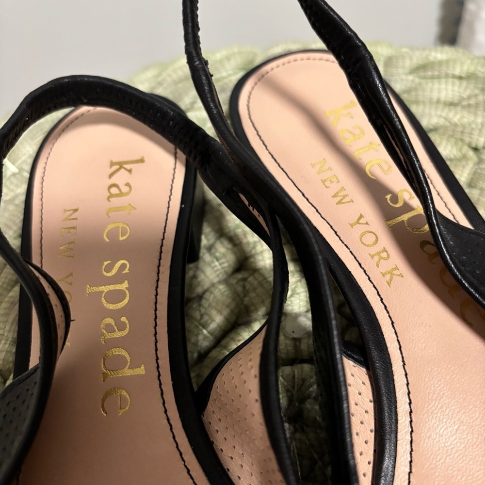 NEW Kate Spade Veronica Black Leather Point Toe Slingback Flats Size 7.5 - Picture 6 of 10